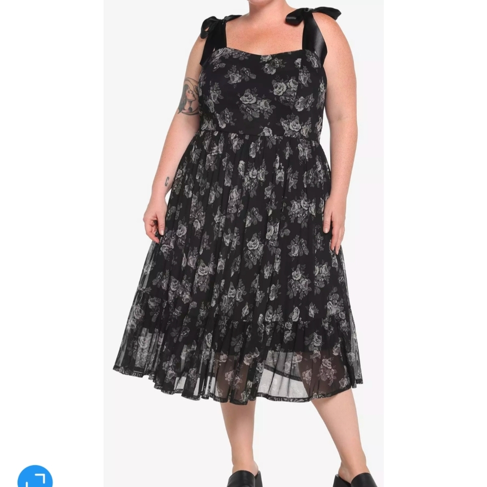 NWT Hot Topic Tie Shoulder Floral Mesh Midi Dress